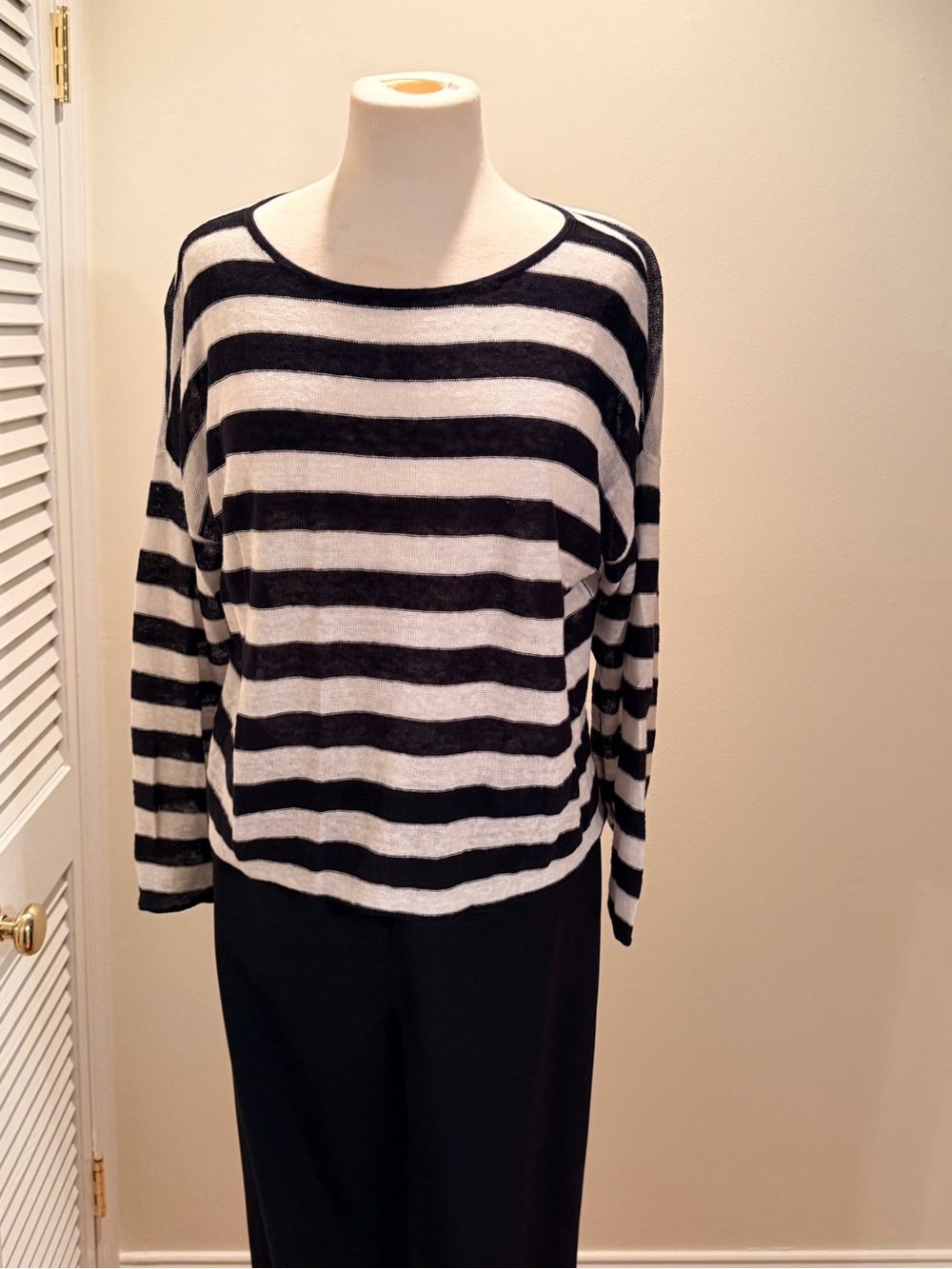 Eileen Fisher Black and White Striped Long-Sleeve Top